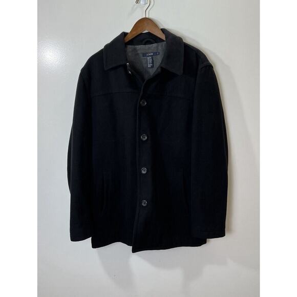 J Crew Men’s Wool Blend Coat Size S Black Lined Warm Heavy Timeless Minimalist - Picture 1 of 9